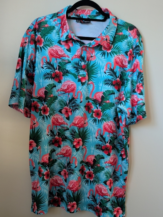 Yatta Golf Other - Yatta Golf Tropical Flamingo Polo Shirt XL Performance Golf Shirt